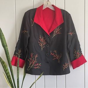 LAST CHANCE Vintage Floral Embroidered Reversible Silk Jacket Holiday Party Fest